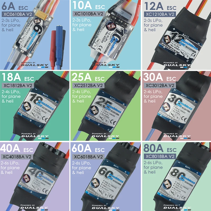 Бесщеточный и бесконтактный контроллер DualSky XController BA ESC V2 80A 60A 40A 30A 25A 18A 12A 10A 6A с UBEC
