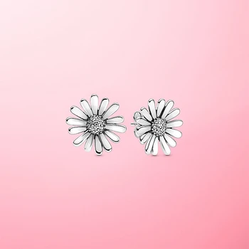 

JrSr new 100% 925 Sterling Silver Earrings Pave Setting Daisy Flower Statement Stud Earrings Women Sterling Silver Jewelry Gifts