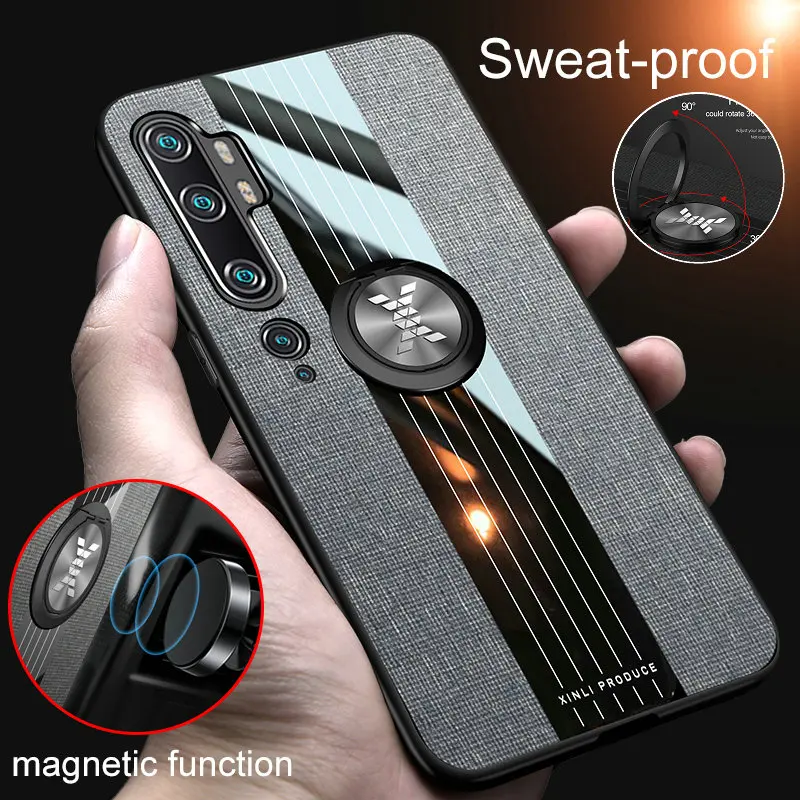 

For Xiaomi Mi CC9 Pro Note 10 Pro Case Fabric Cloth Texture Case Hard PC Back Cover Protector for Xiaomi Mi Note10 Ring Holder