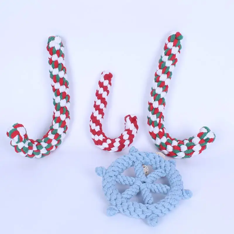 

Собака Плетеный тростник руля жевательная игрушка товары для домашних животных хлопковая веревка обучение интерактивная игра укус игрушки Рождественская трость LX9189