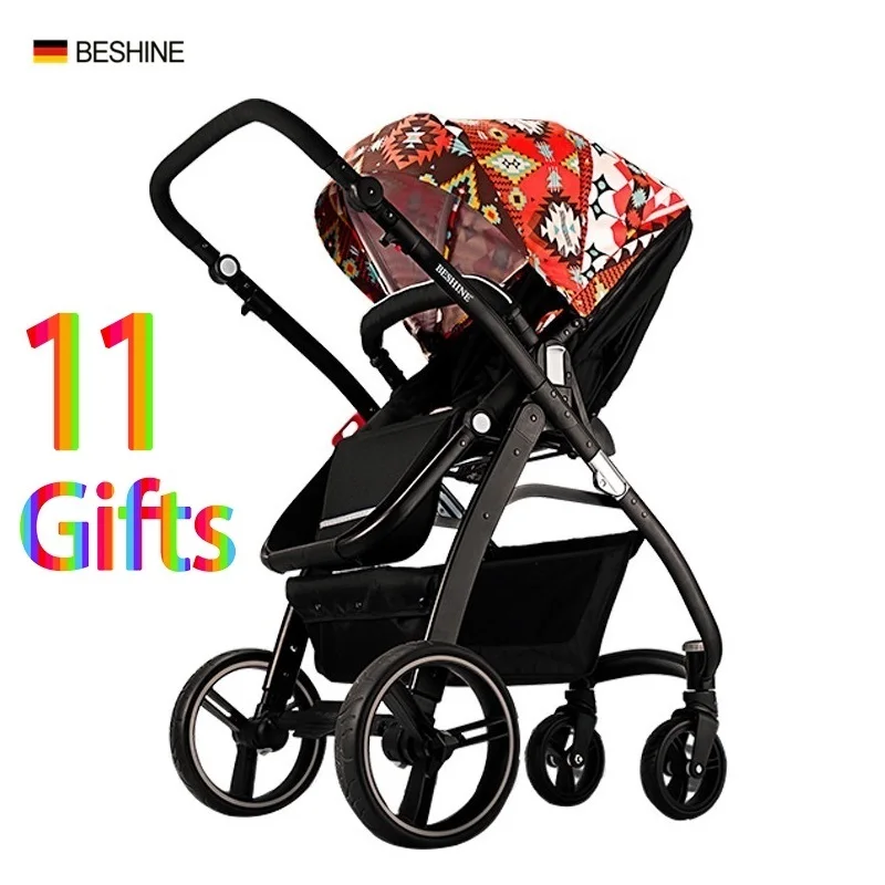 Multifunctional 2 in 1 Bohemian Pattern High Landscape Shock-absorbing Foldable Best Baby Stroller Magnalium Smart Frame Design