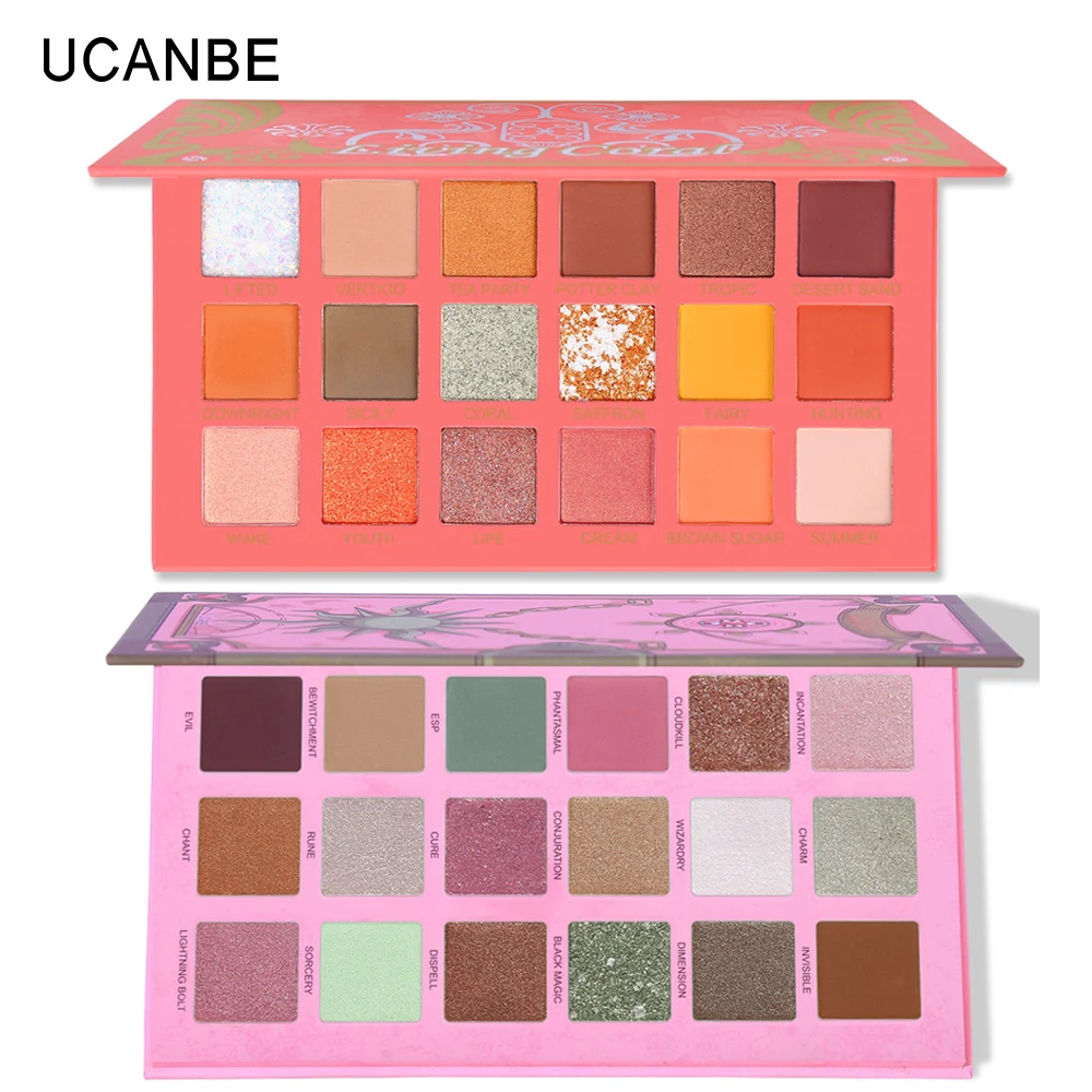

UCANBE 2pcs/lot Eye Shadow Palette Makeup Set Matte Shimmer Glitter Pearlescent Powder Orange Yellow Green Summer Makeup Look