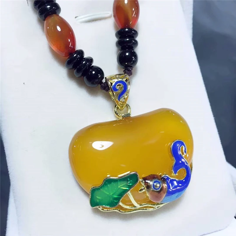 LETSFUN Fine Jewelry 925 Серебряный инкрустированный натуральный халцедон перегородчатая подвеска в виде золотой рыбки ожерелье свитер цепь Подарки