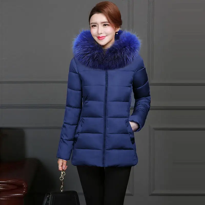 dark blue 3 Зимняя женская куртка с воротником из искусственного лисьего меха, парки, зимнее пальто для женщин, плюс размер 5XL, теплая женская зимняя куртка, короткий пуховик - Цвет: dark blue 3