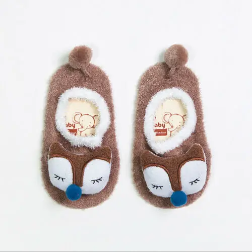 Кофе Милые Нескользящие носки для маленьких девочек и мальчиков; тапочки для новорожденного с героями мультфильмов; обувь для детей 0-5 лет - Цвет: Кофе