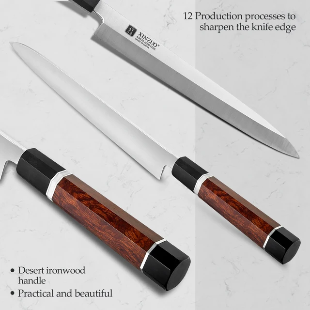 XINZUO 270mm Sashimi Sushi Knife with Leather Sheath Bolher M390 Powder Steel Sakimaru Kitchen Knives with Ironwood Handle 4
