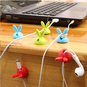 

4 pcs/set Rabbit Ear Silicone Desktop Winder Cable Organizer Cable Home Office Computer Headphone Bobbin Wires Holder