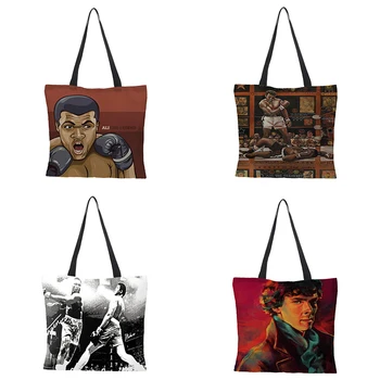 

Boxing hero printing Linen Reusable Shopping Bag Tote Bags Shoulder Bags for Women 2020 sac a main ladies handbags