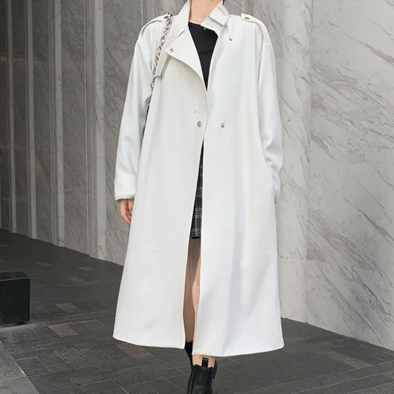 

Spring Autumn Korean Casual Long Trench Coat Women Double Breasted Belted Loose Coats Ladies Windbreaker Streetwear Outerwear