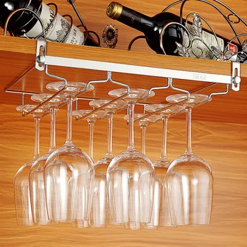 

Nail Free Stainless Steel Under Cabinet Hanging Wine Glass Rack Kitchen Bar Glass Cup Storage Holder Racks MJ710
