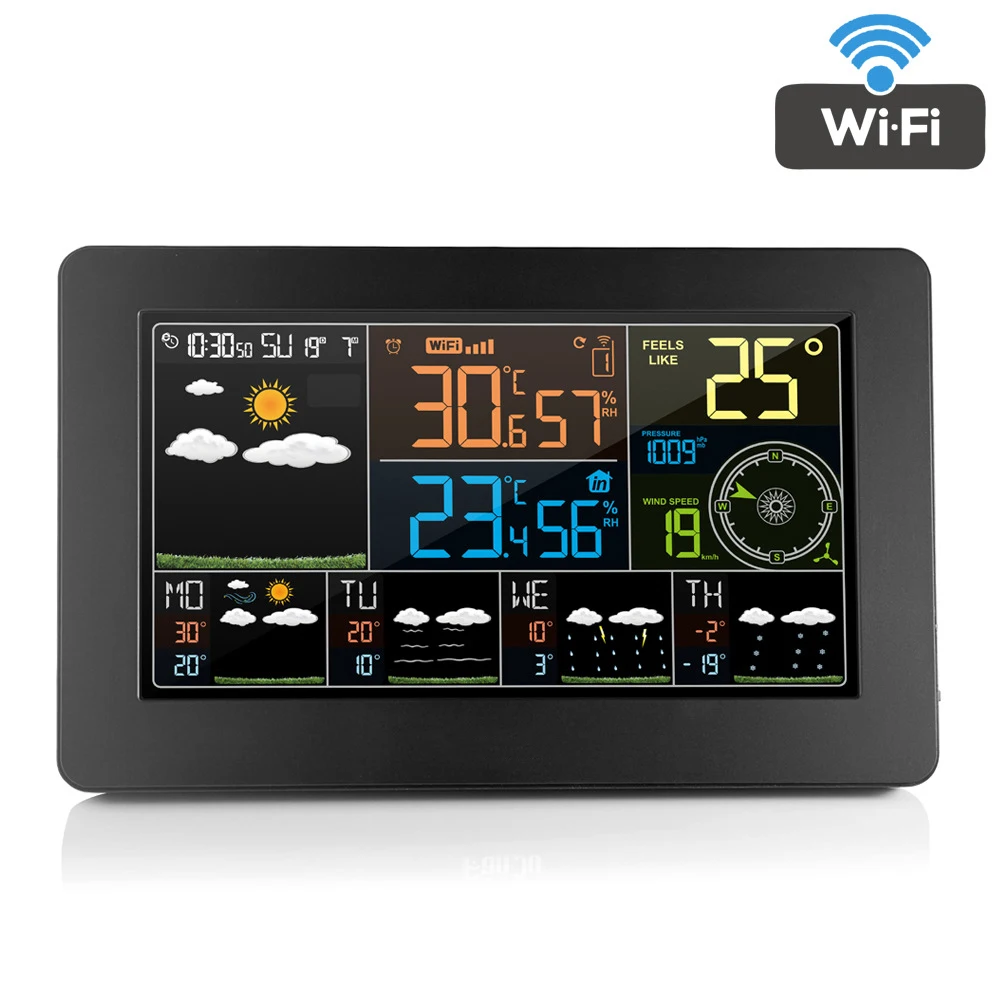 

FanJu Digital LCD Alarm Clock Weather Station wifi Indoor Outdoor Temperature Humidity Pressure Wind Weather Forecast FJW4 Hot