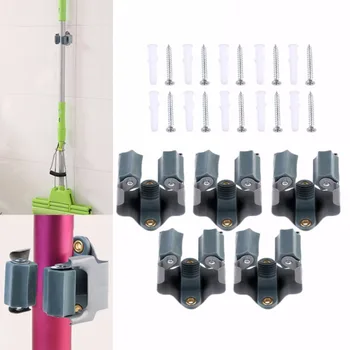 

5pcs Mop Broom Hooks Clip Holder Brush Handle Hanger Wall Mounted Storage Rack Household Mop Brush Racks Kitchen Gadgets