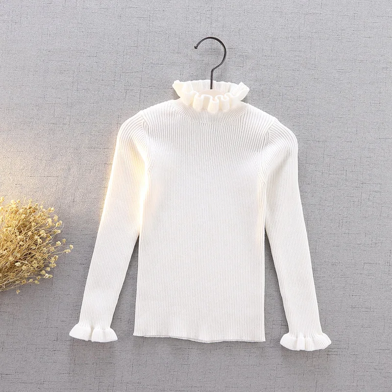 

Turtlrneck Girls Sweater Pullover Long Sleeve Beige Children Clothing Sweaters autumn and winter New Knitted Kids Clothing 2-7 Y