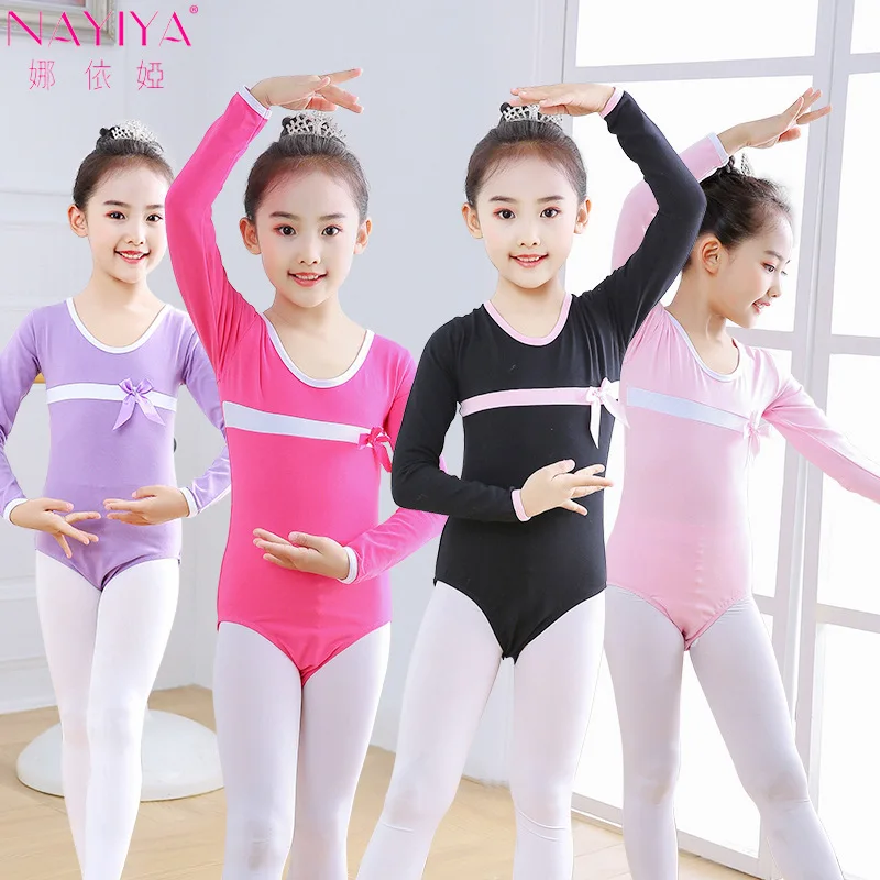 

Girls Leotards Spring Summer Ballet Gym Outfit Thin Drawstring Bow Children Exercise Clothing Hidden Button Open File