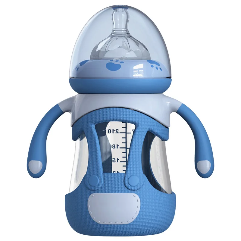 

Best Quality Glass Baby Bottle 240ML Silicone baby feeder Anti-fall Baby Feeding Bottle Leakproof Infant Newborn Bottle Feeder