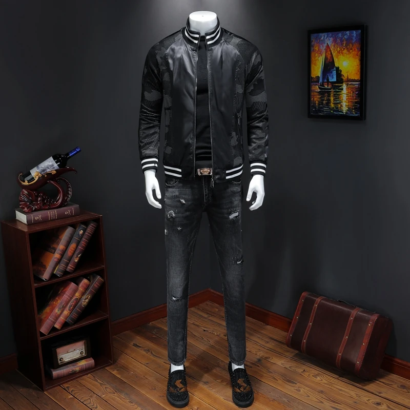 Qiu dong's personality and fashionable men's leisure take male article number 19357 P185 splicing stylish men jacket