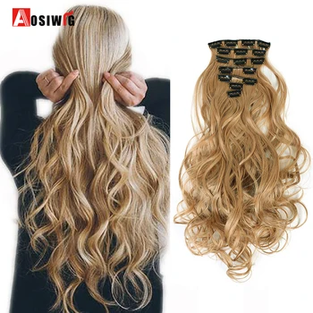 

AOSIWIG 24'' Long Curly Synthetic Hair Extension 7pcs/set 16 Clips In On Hair Extensions Heat Resistant Hairpiece