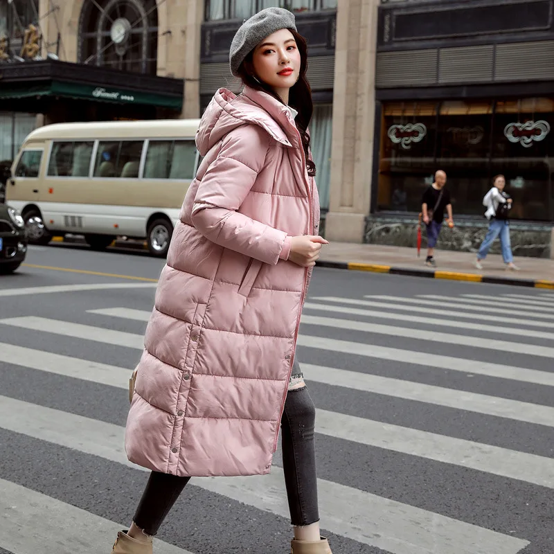 Женские зимние куртки Новое пуховое хлопковое пальто с капюшоном плюс размер M~ 3XL парки Mujer пальто длинное пальто Модные женские длинные пальто - Цвет: Розовый