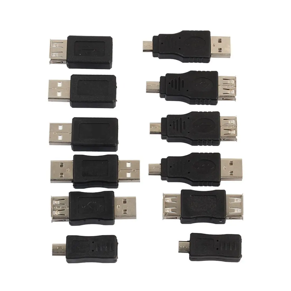 Universal 12pcs USB 2.0 Male To Female Micro USB Mini Portable Changer Adapter High Speed Convertor Set Black Connector