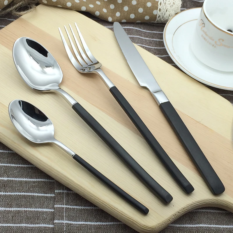 

Dinnerware Tableware Set 304 Stainless Steel Silverware Cutlery Fork Spoon Knife Set Kitchen Dinner Food Tableware Black Silver