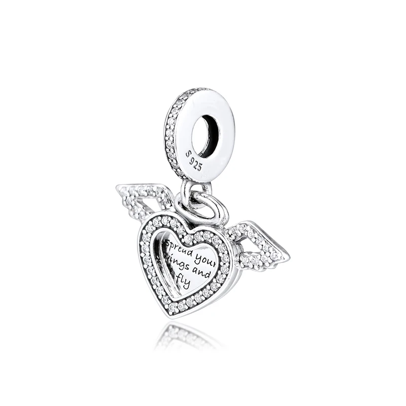 

Beads Silver 925 Heart Angel Wings Charm for Jewelry Making 925 Sterling Silver Bead Fit Bracelets DIY 2019 Winter new 51087