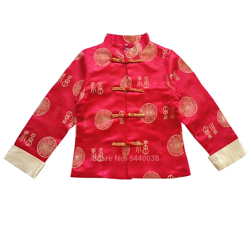 Chinese New Year Jacket Dragon Print Boys Traditional Vintage Tang Suit Kids Satin Kungfu Shirt Full Sleeve Hanfu Clothing