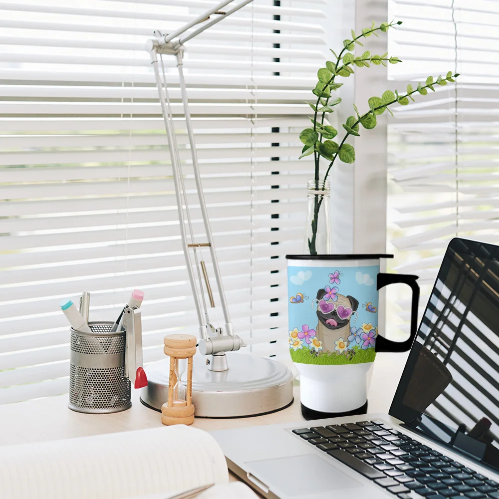 Забавные мультяшные кружки для путешествий с изображением мопса собаки цветка