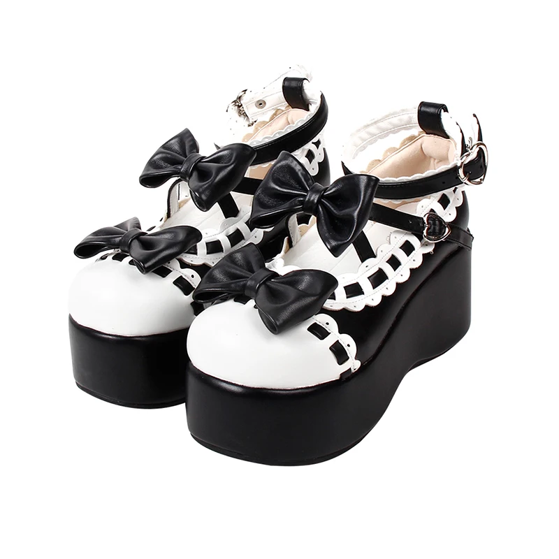 

New Japanese Style Lolita Shoes Women Girls Sweet Princess Shoes Pumps High Heels Platform Shoes w/Bowknot Size 35-47