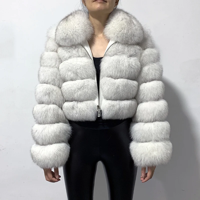 Rf1982C Новое поступление Акция зимняя женская шуба из натурального Лисьего меха короткая стильная молния модная женская куртка из натурального меха