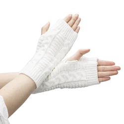 1Pair Women's Knit Arm Gloves Long Half Knitted Riding Warm Fingerless Gloves Fashion Arm Wrist Sleeve Hand Warmer Black Gloves