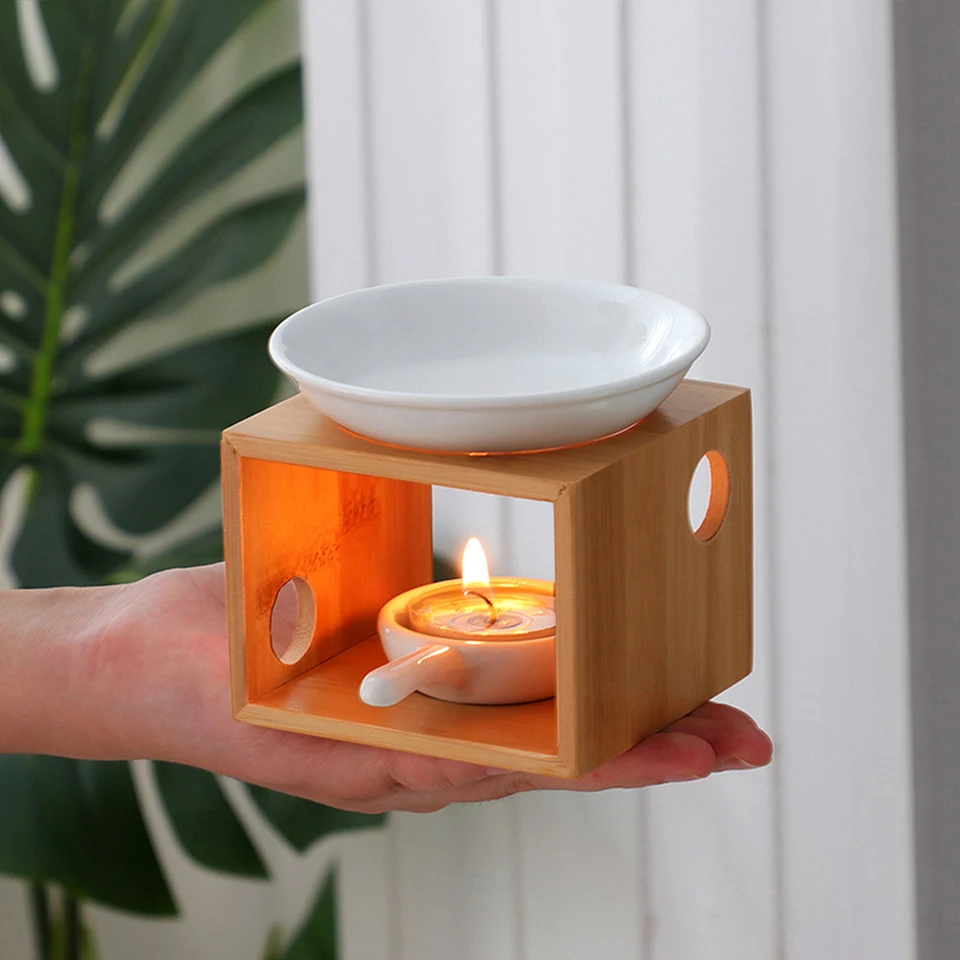 Bruciatore Per Oli Essenziali In Bambù – Lampada Per Aromi Con Ciotola Staccabile, Perfetto Per Yoga E Relax