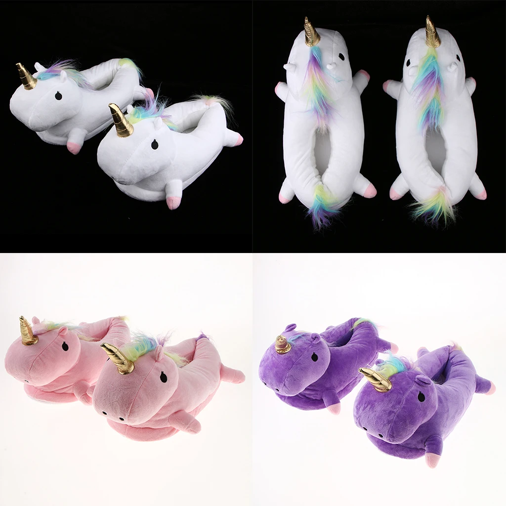 Cozy Plush Unicorn Slippers Funny Animal Home Slipper House Shoes for Women Girls