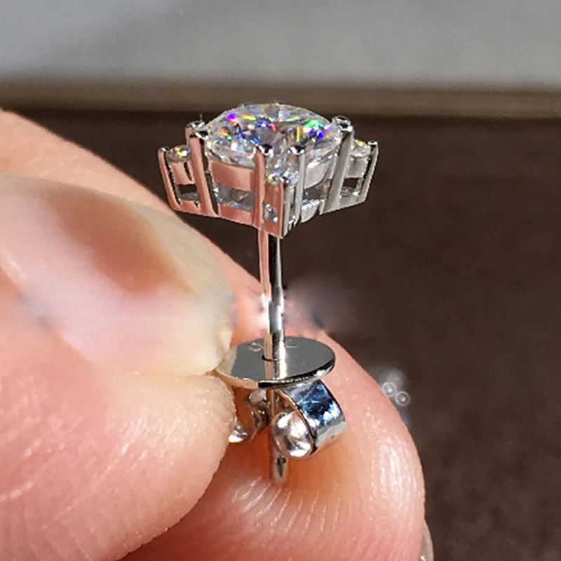 Серьги-гвоздики из розового золота, серебряные квадратные блестящие большие циркониевые серьги для женщин, минимализм, ювелирное изделие