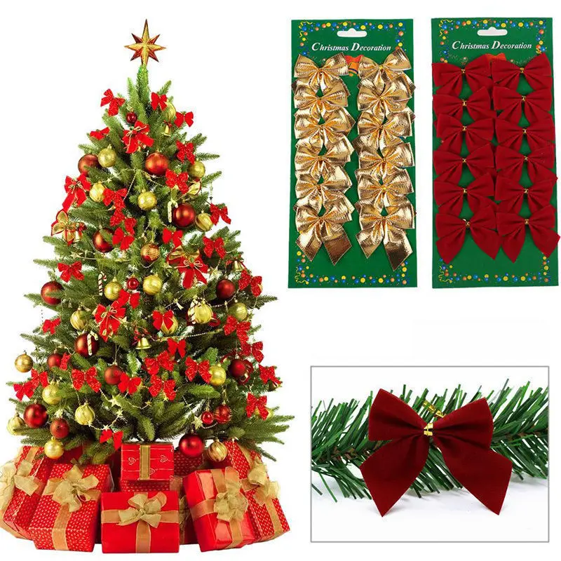 24 stks/partij Vrolijk Kerstfeest Mooie Boog Kerstboom Decoratie праздничные вечерние банты с открытым декором Nieuwjaar Voor Thuis Xmas ornam