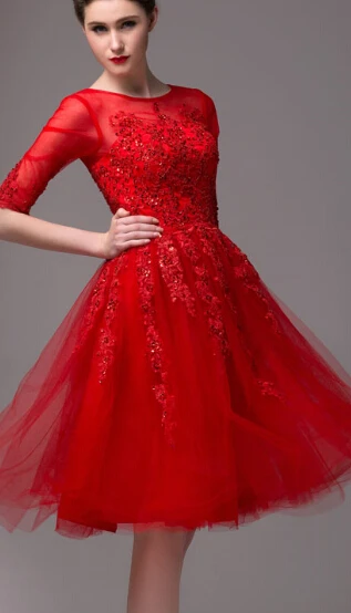Vestido de renda, вечерние, сексуальные, с аппликацией, vestidos de novia, бисероплетение, тюль, для женщин, Формальное, элегантное,, платье подружки невесты - Цвет: short