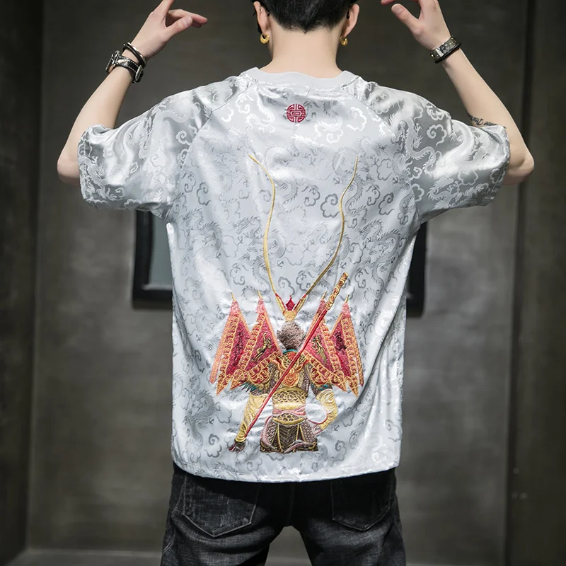 激安オンラインストア チー天ダ盛刺繍tシャツ男性の21新中国ファッションブランドトレンド多彩なルースアイスシルク半袖 購入品につきお値下げ Ibcu Cu Edu Eg