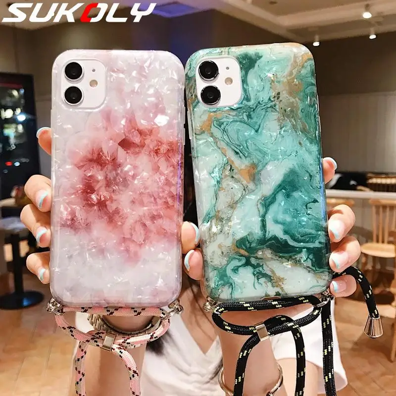 Marble Necklace Strap Rope Phone Case For iPhone 11 11Pro 11 Pro Max XR XS Max 7 8 Plus SE 2020 Lanyard Neck Cord Shell Cover Marble Necklace Strap Rope Phone Case For iPhone 11 11Pro 11 Pro Max XR XS Max 7 8 Plus SE 2020 Lanyard Neck Cord Shell Cover