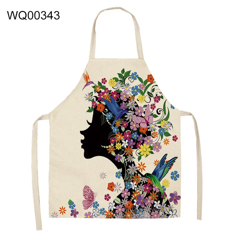WQ00343 Из хлопка и льна с легкой чистки с Цветочным Рисунком бабочки для девочек с принтом и кружевом на талии комбинезон женский фартук 68x49 см/49 х 40 см дома Пособия по кулинарии инструмент Водонепроницаемый - Цвет: WQ00343