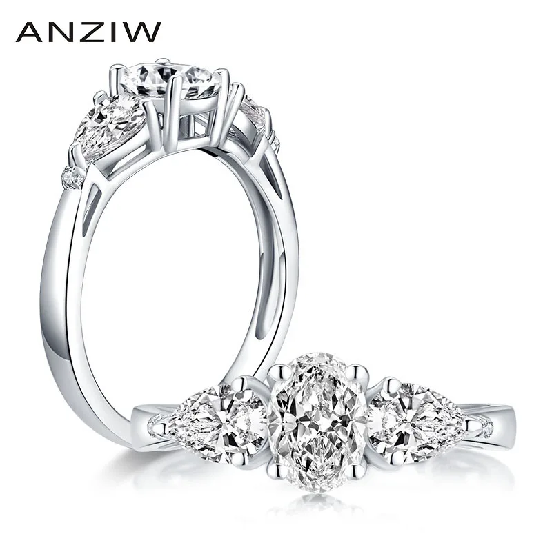 ANZIW 925 пробы серебро 0 75 карат овальным вырезом Обручение кольцо 3 каменное с