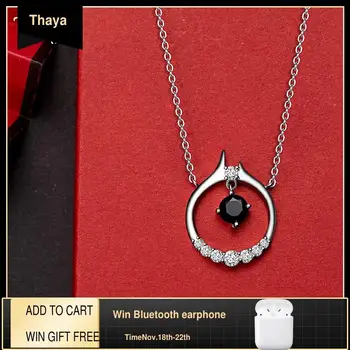 

Thaya S925 Silver Round Wheel Concept Necklace Chain Pendant Silver Black& White Zircon Necklace For Women Fine Jewelry Gift