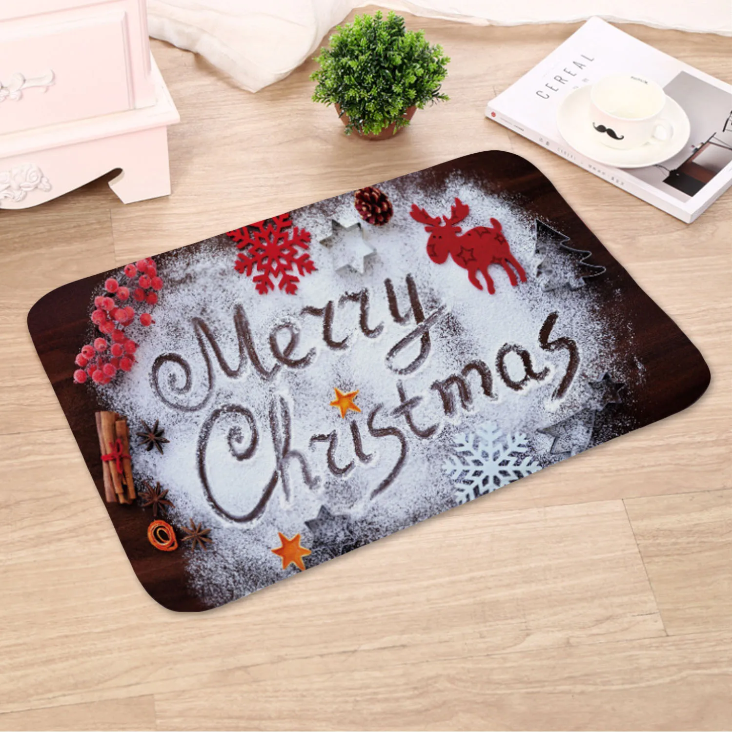 Behogar Merry Christmas Придверный коврик с деревом фланелевый ковер нескользящий напольный дверной коврик подкладка для коврика для дома комнаты рождественские украшения 40x60 см