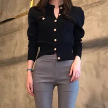 Taotrees осенний Одноцветный однобортный свитер с длинным рукавом, женский тонкий вязаный джемпер