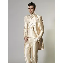Стиль, индивидуальный заказ, смокинги для жениха, золотой атлас, Женихи, мужские свадебные костюмы, Лучший мужской костюм(пиджак+ брюки+ жилет