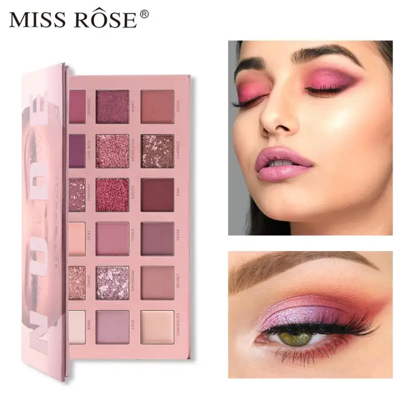 MISS ROSE, 18 цветов, тени для век, палитра для красоты, набор для макияжа, матовые мерцающие блестящие тени для век, Палетка для пудры, водонепроницаемый пигмент TSLM1