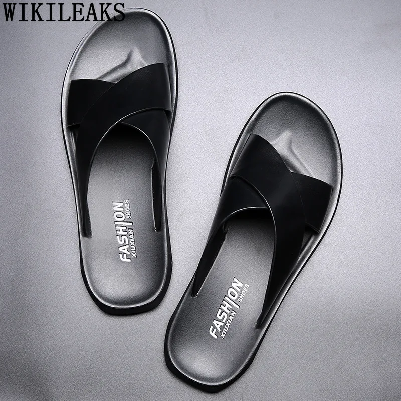 Men Slippers Leather 2025 Mens Shoes Genuine Leather