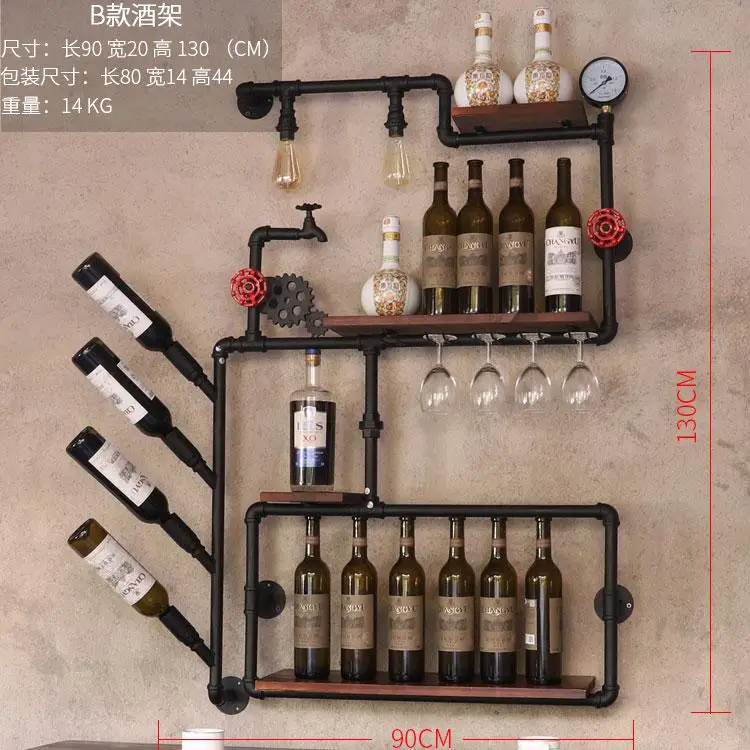 CF3 Кофейня Бар Винный шкаф винный стеллаж Лофт ретро промышленный стиль полка настенная железная твердая деревянная труба настенная - Цвет: Светло-серый