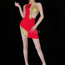 Модные золотые стразы, Прозрачное платье, наряд для латинских танцев, платье для празднования дня рождения, женское платье для выпускного, платье для певицы