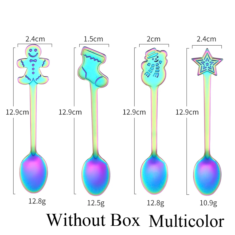 4PCS Without Box 4 шт./компл./1 шт. коробка Нержавеющая сталь Рождественская посуда Кофе ложки мороженого десертная ложка снеговик дерево дети питьевой чайная ложка - Цвет: 4PCS Without Box