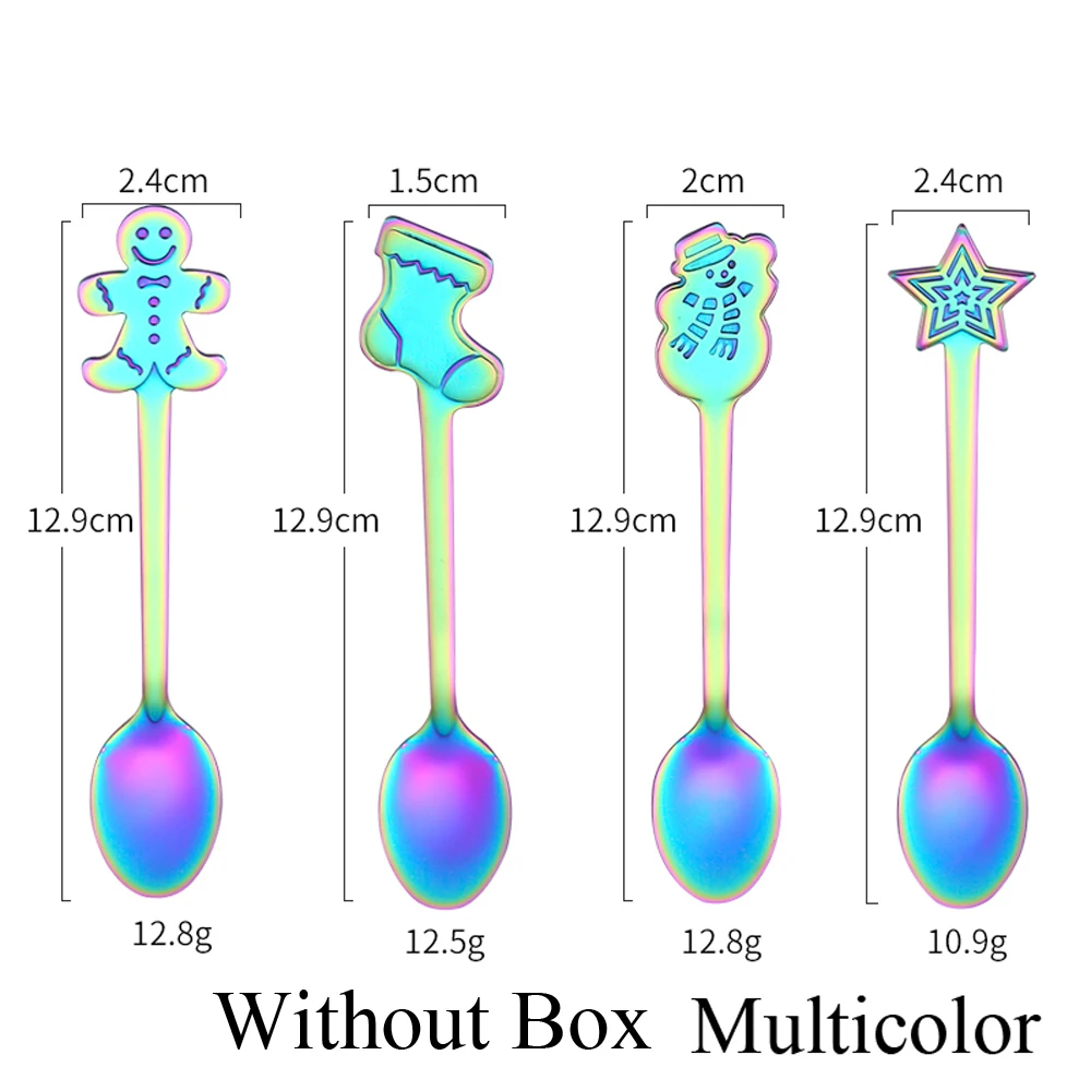 4 шт./компл./1 шт. коробка Нержавеющая сталь Рождественская посуда Кофе ложки мороженого десертная ложка снеговик дерево дети питьевой чайная ложка - Цвет: 4PCS Without Box