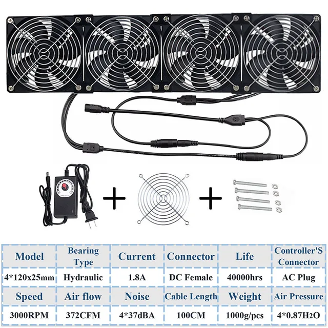 Gdstime 120mm DC 12V 220V Fan Mining Computer Chassis Workstation Radiator 12cm 120mmx25mm High Speed Router Server Cooling Fan 4 Fan Hydralic